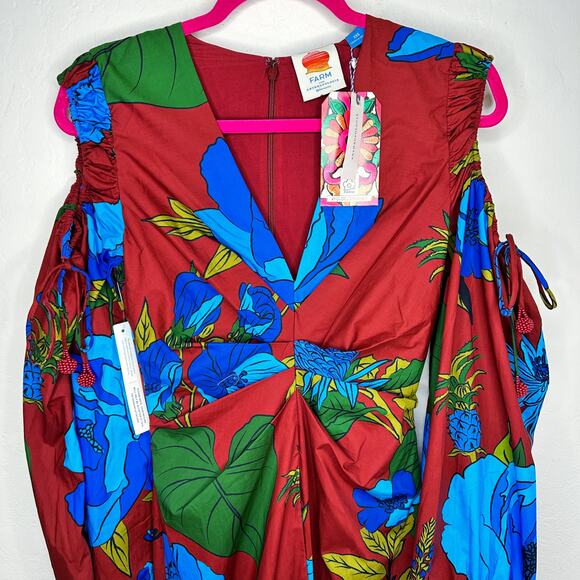 NWT Anthropologie Farm Rio Long Sleeve Floral V Neck Cut Out Midi Dress XXS - Picture 4 of 16